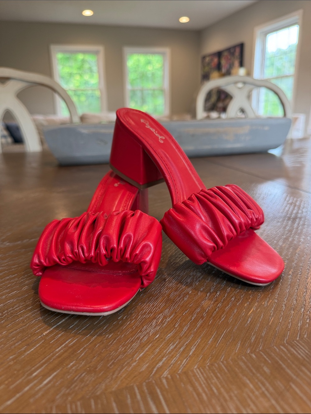 Qupid Red Ruched Slide Sandals - Picture 2 of 8